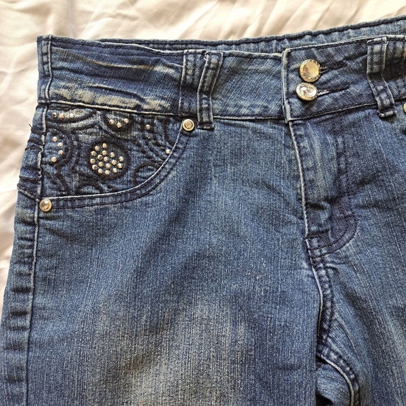 Mi Jeans | Blue embroidered jeans with jewel front buttons women's skinny Jean - Picture 5 of 12